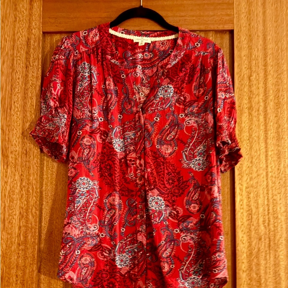 Red Paisley Button-Front Women's Top